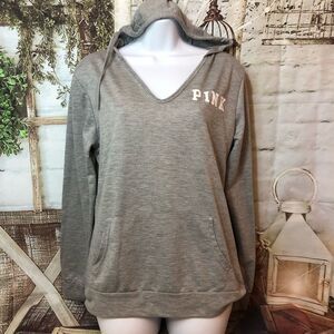 Unbranded Light gray V-neck long sleeve hooded pullover kangaroo pocket hoodie
